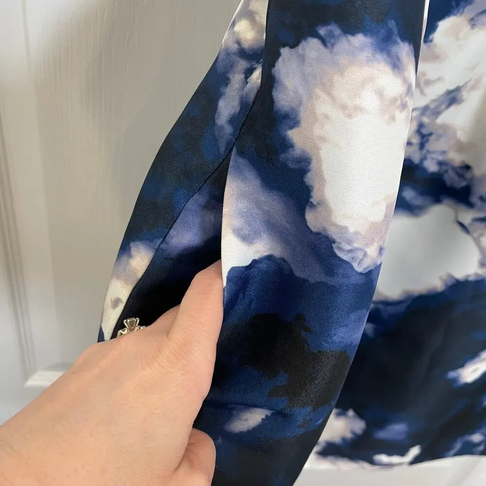 Kate Spade‎ Joss Dress Clouds Print Zip Front Fit and Flare Blue White Mini 12